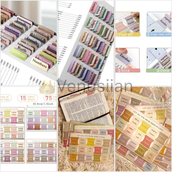75 Tabs Bible Tabs for Women Men Bible Index Tabs Bible Sticker Tabs Bible Study - Picture 1 of 8